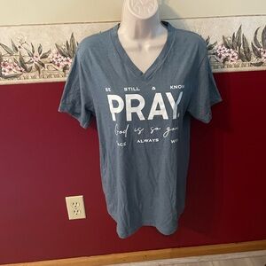 V-Neck Graphic 'PRAY' Tee - Blue